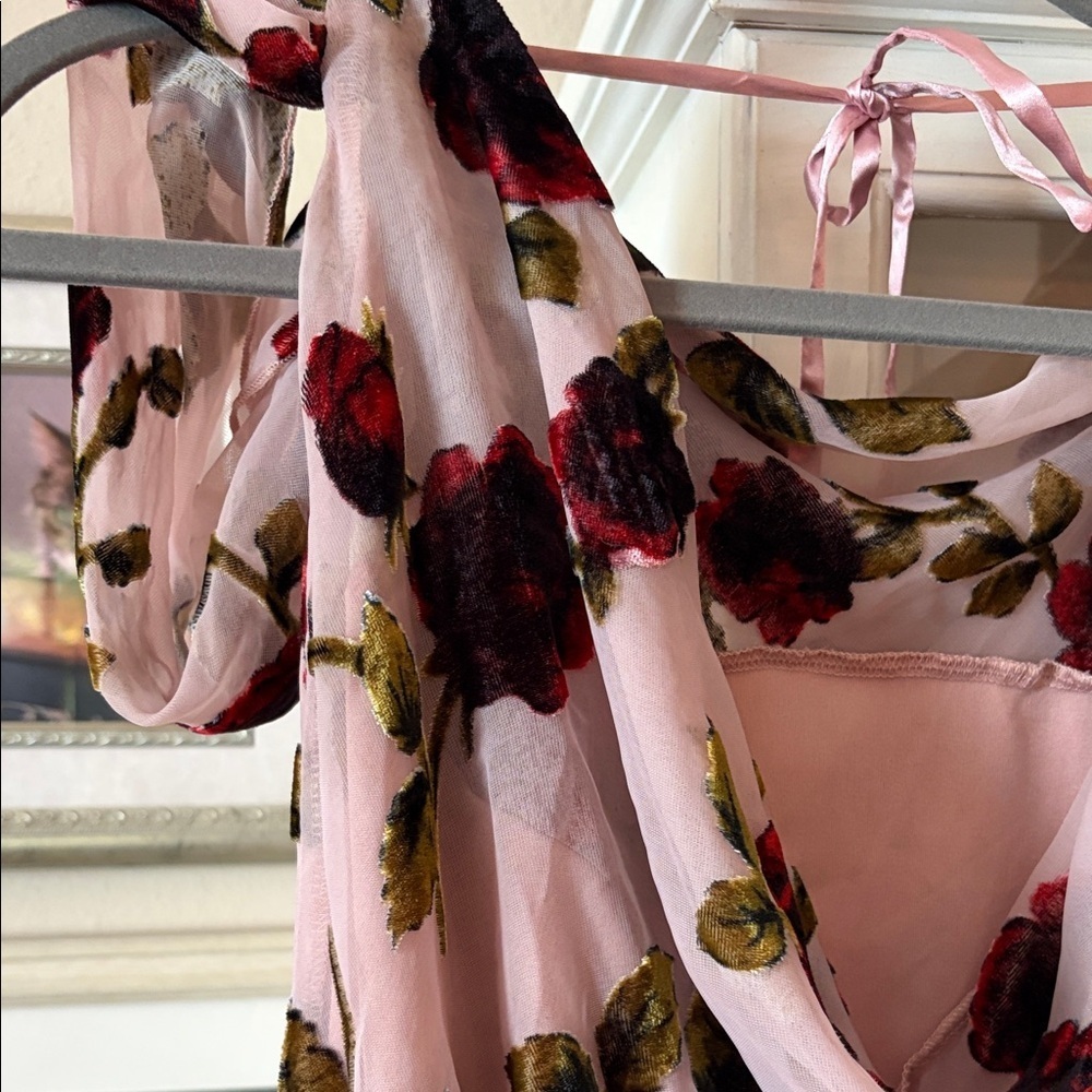 Lulus NWT muse blush pink burnout velvet floral Floral Dress Large - Picture 5 of 8